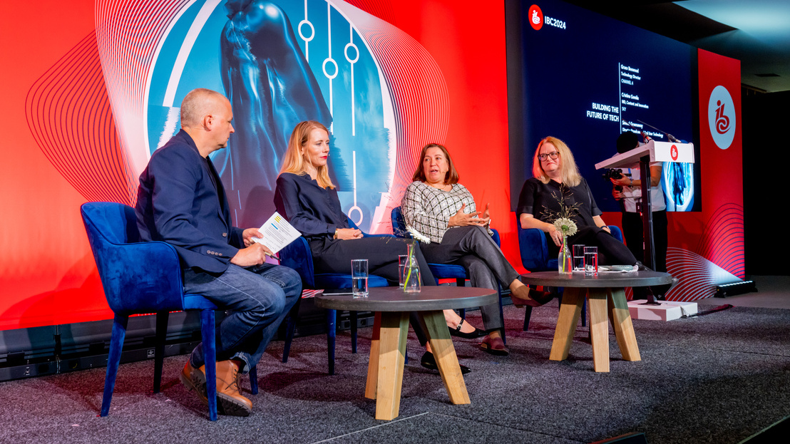 (L-R) Rob Ambrose, Co-Founder, Caretta Research; Grace Boswood, Technology Director - Channel 4; Cristina Gomila, MD, Content and Innovation – Sky; and Sinead Greenaway, Director Broadcast and End User Technology - BBC